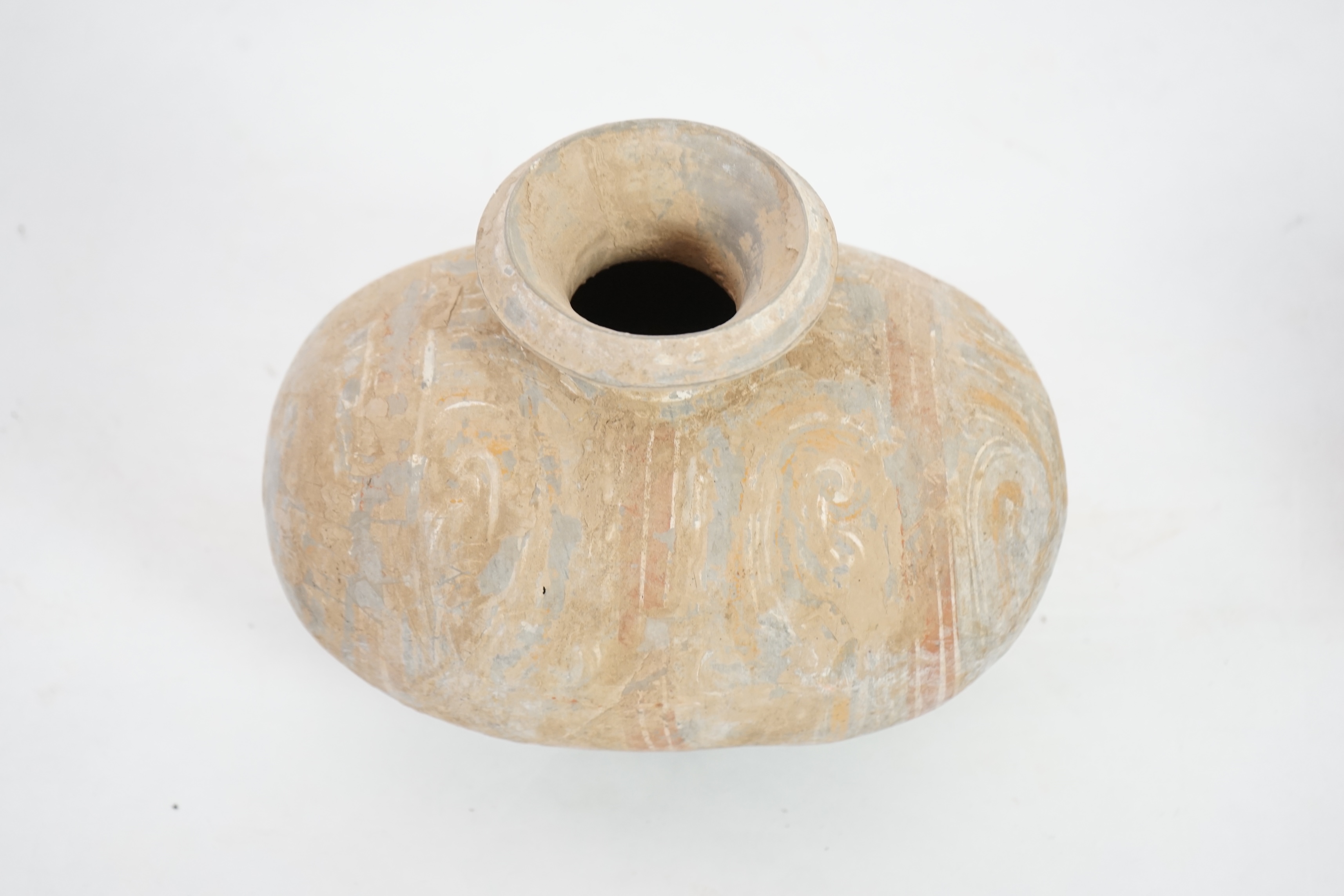 A Chinese painted pottery cocoon jar, Western Han Dynasty (206 BC-AD 8)